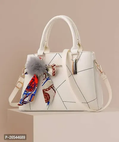 Stylish White PU Solid Handbags For Women