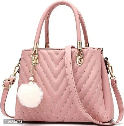 Stylish Peach PU Solid Handbags For Women-thumb0