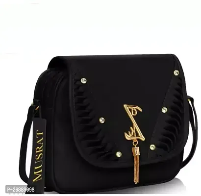 Stylish Black PU Solid Sling Bags For Women-thumb0
