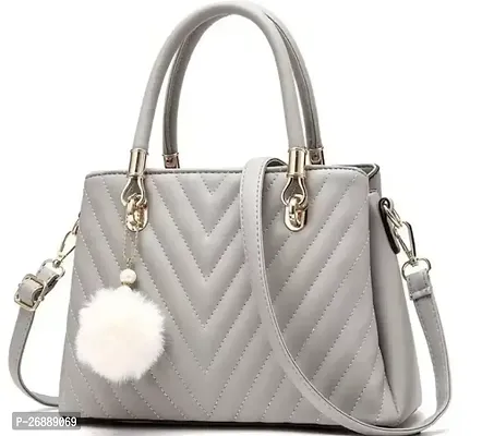 Stylish Grey PU Solid Handbags For Women-thumb0