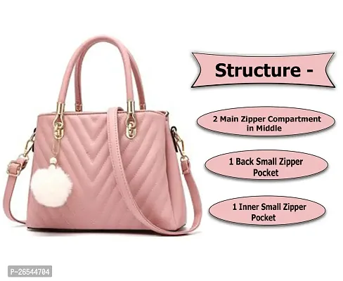 Stylish Peach PU Solid Handbags For Women-thumb2