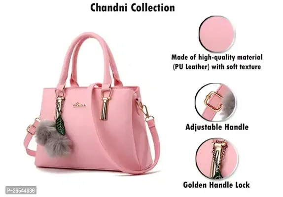 Stylish Pink PU Solid Handbags For Women-thumb3
