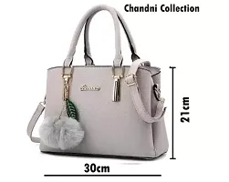 Stylish Grey PU Solid Handbags For Women-thumb1