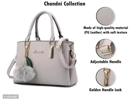 Stylish Grey PU Solid Handbags For Women-thumb3