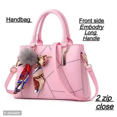 Stylish Pink PU Solid Handbags For Women-thumb5