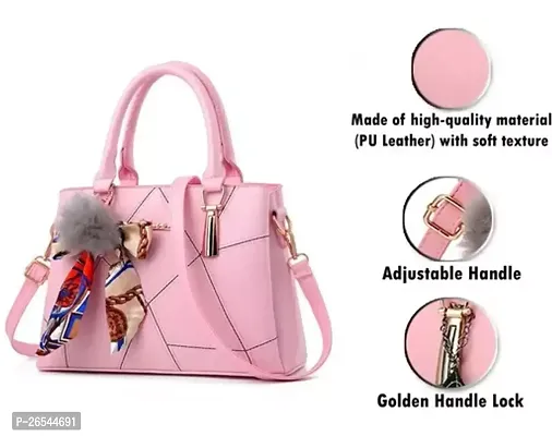 Stylish Pink PU Solid Handbags For Women-thumb2