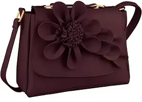 Stylish Maroon PU Solid Handbags For Women-thumb1