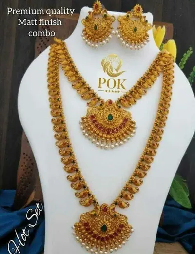 South Indian Style Temple Necklace Earring Set For Women