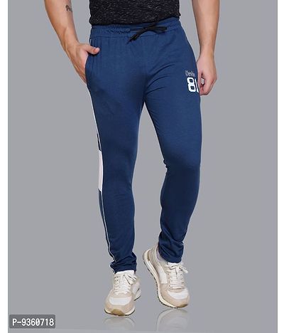 Stylish Blue Cotton Slim Fit Track Pant For Men-thumb0