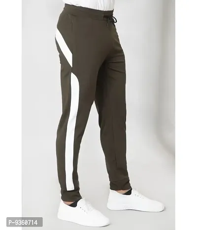 Olive Polyester Regular Track Pants For Men-thumb2