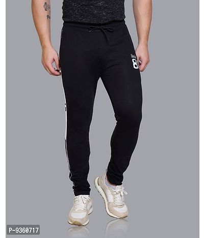 Stylish Black Cotton Slim Fit Track Pant For Men-thumb0