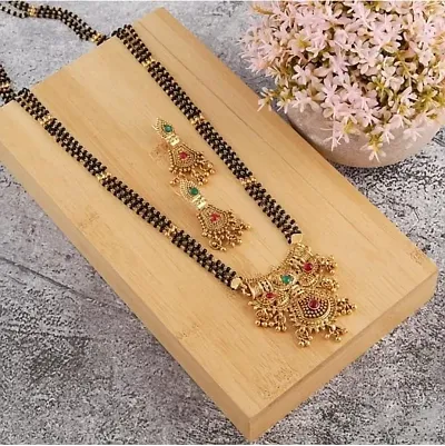 Trendy Alloy Gold-plated Mangalsutra with Earring for Women