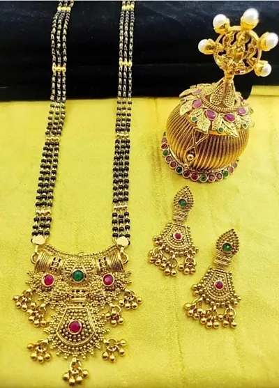 Trendy Alloy Gold-plated Mangalsutra with Earrings for Women