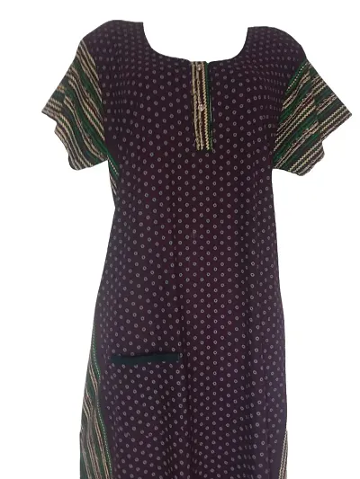 Stylish blend front button with pocket nighty dress