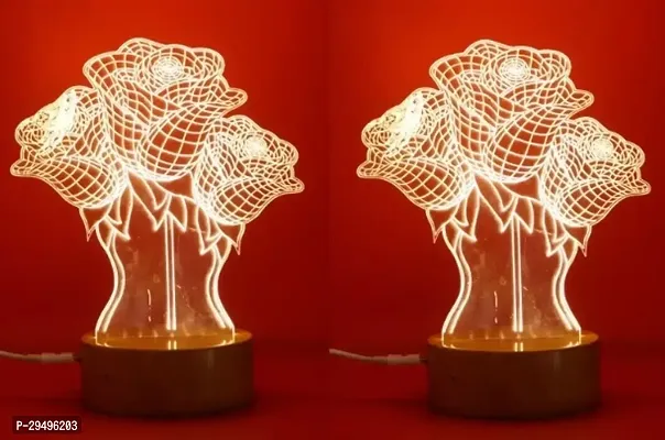 3D Illusion Rose Love LED Hologram Lamp Night Lamp  (19 cm Transparent) Pack of 2