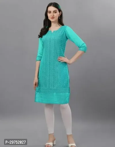 Stylish Turquoise Georgette Chikankari Kurta For Women-thumb0