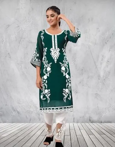 Georgette Embroidery Kurta With Bottom Set