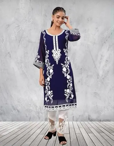 Georgette Embroidery Kurta With Bottom Set