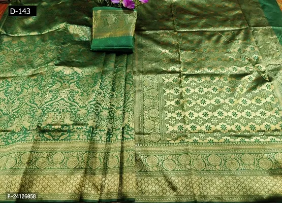 FASHION WRAP Women's Kanjivaram Banarasi Saree with Blouse Piece (Green)-thumb4