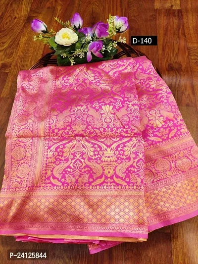 FASHION WRAP Women's Kanjivaram Banarasi Saree with Blouse Piece (Pink)-thumb5