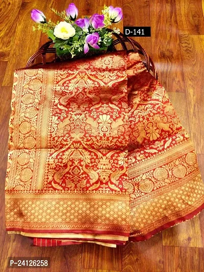 FASHION WRAP Banarasi Silk Saree for Women Traditional Zari work Saree Kanjivaram Banarasi Silk Saree For Wedding, Partywear, Festivals or Any Occasion (Orange)-thumb4