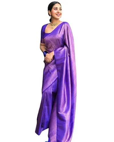 clicky Women's Silk Saree with Unstitched Blouse Piece (Blue).