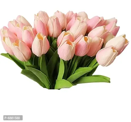 Artificial Tulip 10 Pieces colour Flower for Home Decoration and Craft- Peach Shade-thumb0