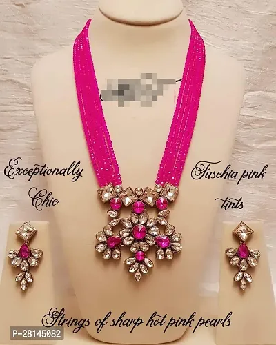 Stylish Pink Brass Jewellery Set For Women-thumb0