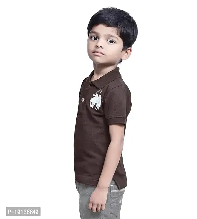 doodad Junior Boys' Plain Regular Fit T-Shirt (Brown, Pack of 1)-thumb3
