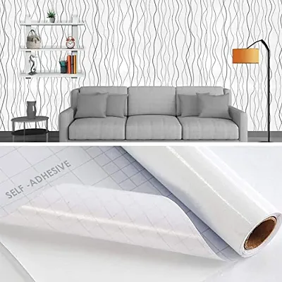 Wallmonks Winter Curves Silver Wallpaper Stickers Home Decor Items for Living Room, Wall Stickers for Bedroom, Curves  Graphic Wallpapers for Home  PVC Wall Stickers for Hall Room 45CMX1000CM