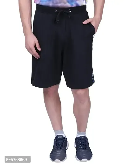 Stylish Cotton Men's Self-design Black Shorts-thumb0
