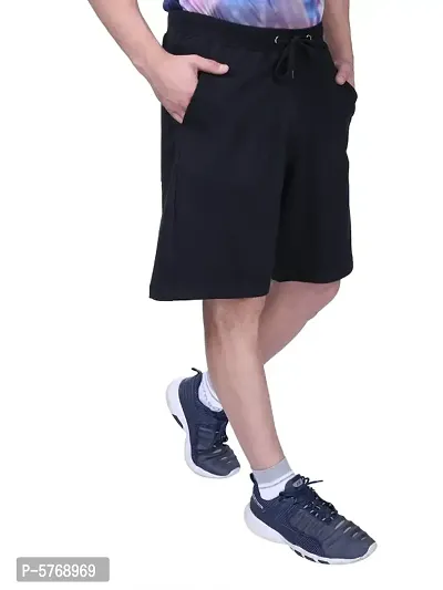 Stylish Cotton Men's Self-design Black Shorts-thumb2
