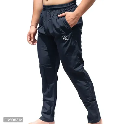 Stylish Blue Polyester Solid Regular Track Pants For Men-thumb0