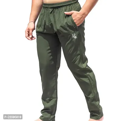 Stylish Green Polyester Solid Regular Track Pants For Men-thumb0