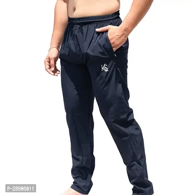 Stylish Blue Polyester Solid Regular Track Pants For Men-thumb0