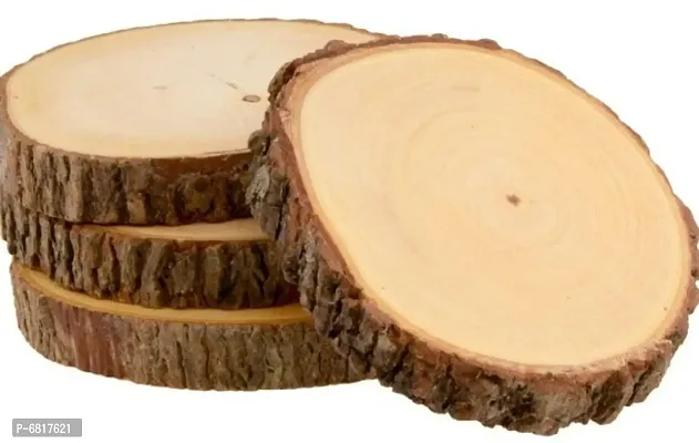 T One Woods Round DIY Craft Wooden Log Natural Bark Coaster/Slices, 3 Inches Size - Set Of 6