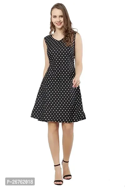 VELKEL Women Regular Soft Crepe Dots Mini Dress