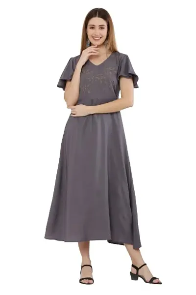 VELKEL Women Regular Soft Siroski V Neck Crepe Dress