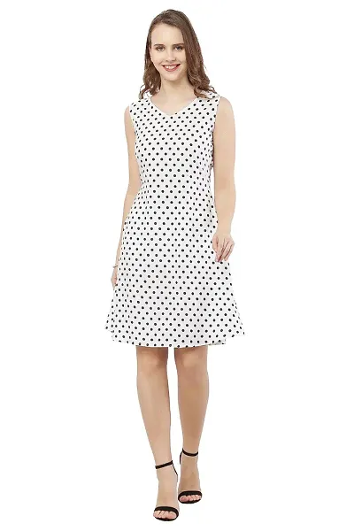 VELKEL Women Regular Soft Crepe Dots Mini Dress