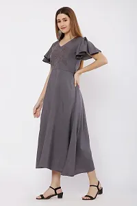 VELKEL Women Regular Soft Siroski V Neck Crepe Dress-thumb4