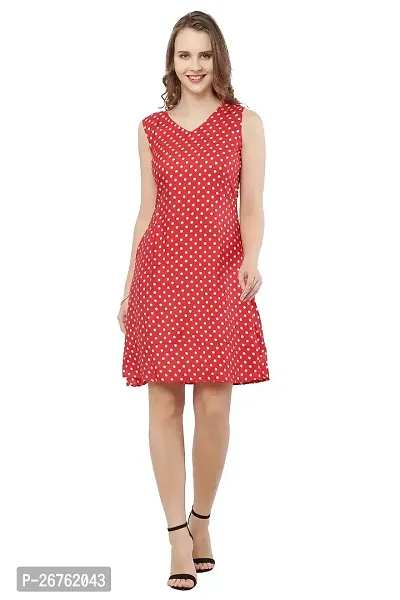 VELKEL Women Regular Soft Crepe Dots Mini Dress