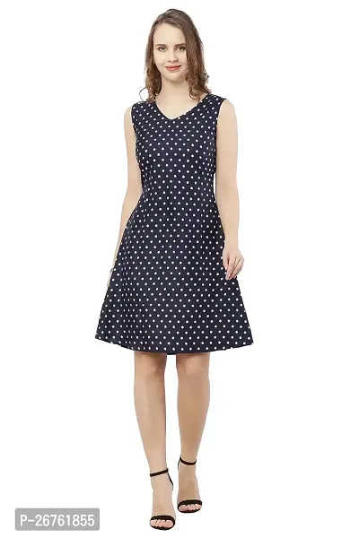 VELKEL Women Regular Soft Crepe Dots Mini Dress-thumb0