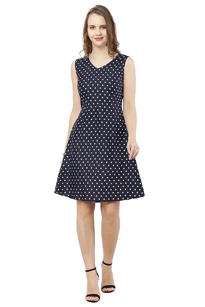 VELKEL Women Regular Soft Crepe Dots Mini Dress