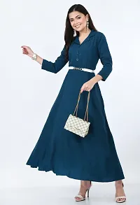 Elegant Mandarin Collar Crepe Dress-thumb1