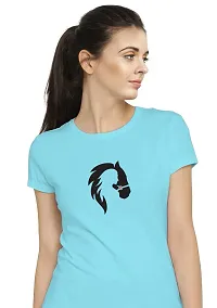 Elegant Turquoise Cotton Blend Printed T-Shirts For Women-thumb1