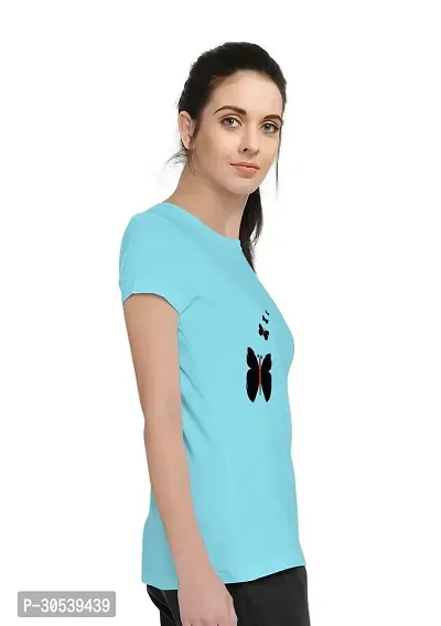 Elegant Turquoise Cotton Blend Printed T-Shirts For Women-thumb3