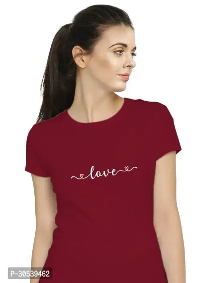 Elegant Maroon Cotton Blend Printed T-Shirts For Women-thumb3