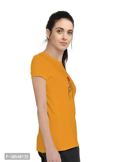 Elegant Yellow Cotton Blend Printed T-Shirts For Women-thumb3