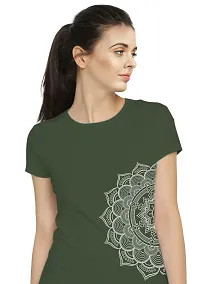 Elegant Green Cotton Blend Printed T-Shirts For Women-thumb1