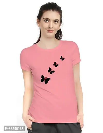 Elegant Peach Cotton Blend Printed T-Shirts For Women